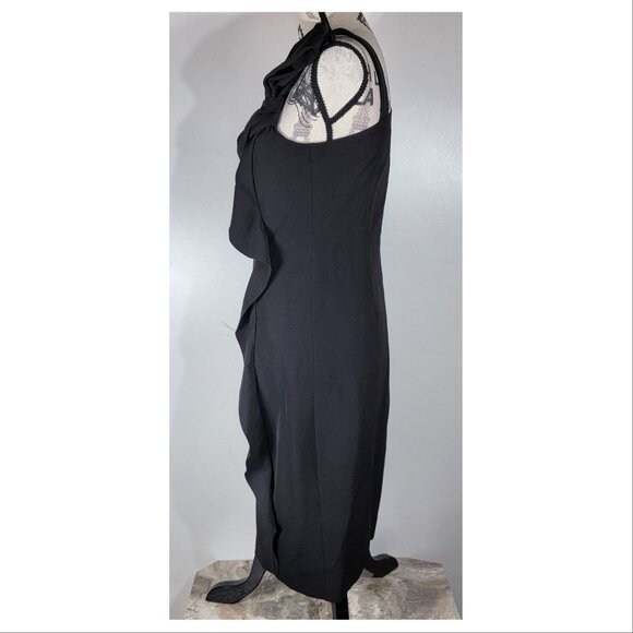Vince Camuto Black Sheath Dress with Asymmetrical Ruffle Detail, Womens Size 4 - Picture 3 of 9